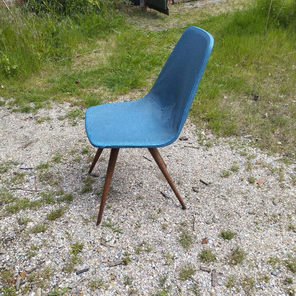Blauwe vintage G.J.van Os eettafel stoel, Huis en Inrichting, Stoelen, Gebruikt, Blauw, Eén, Retro