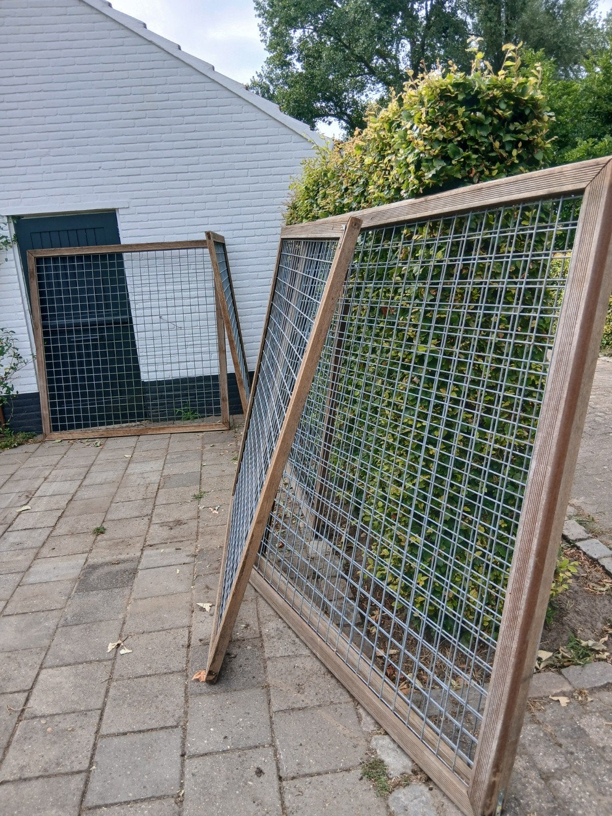 Houten hekwerk met gaaspanelen 6x180x180 en 2x 60x1804, Ophalen of Verzenden, Gebruikt, Hout, Gaashekwerk