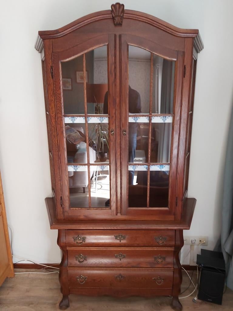 Antieke vitrinekast, Ophalen, Gebruikt, 100 tot 150 cm, 150 tot 200 cm