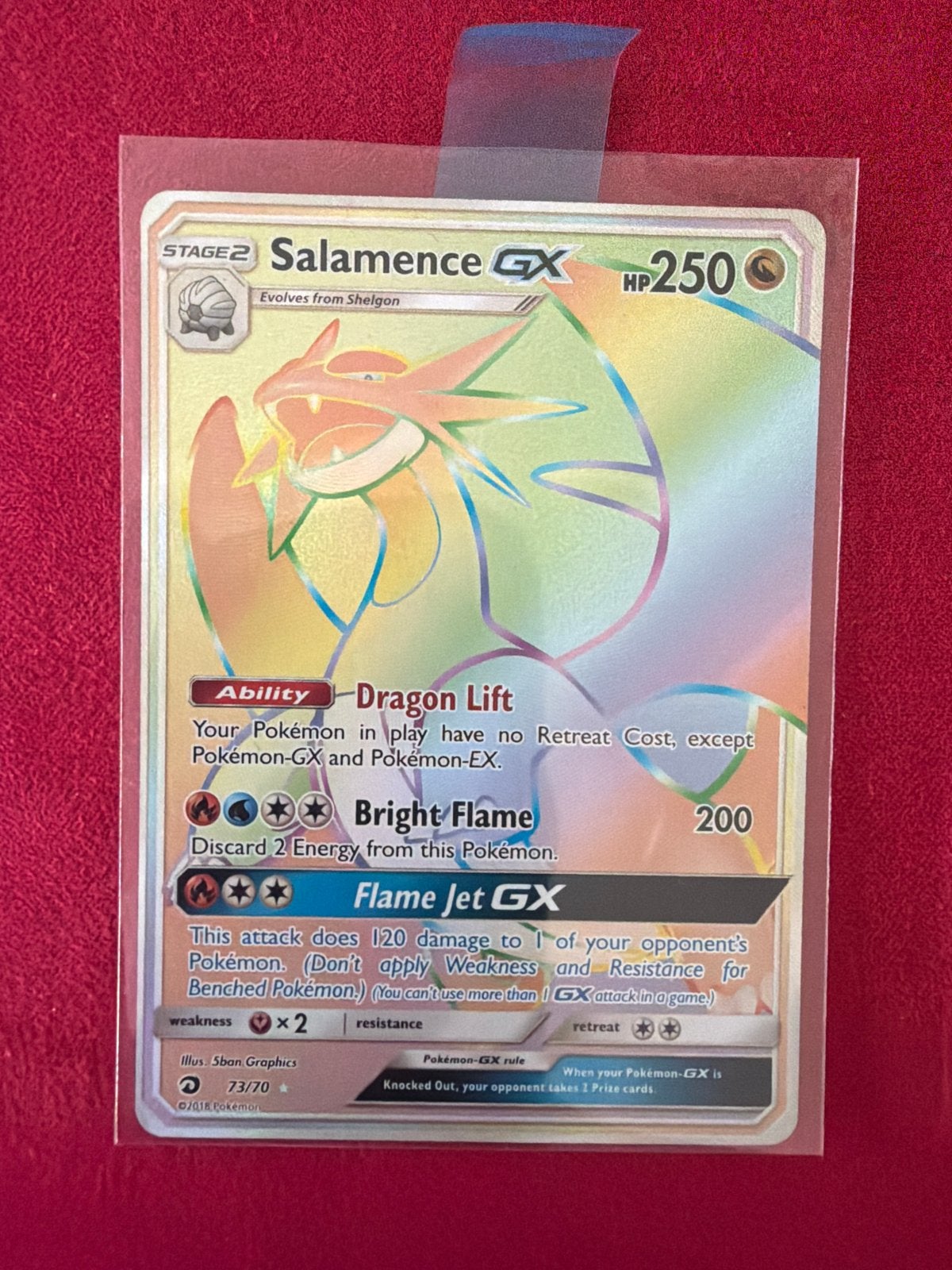 Salamence GX Rainbow Rare Pokémon Kaart (73/70), Ophalen of Verzenden, Zo goed als nieuw, Losse kaart, Foil