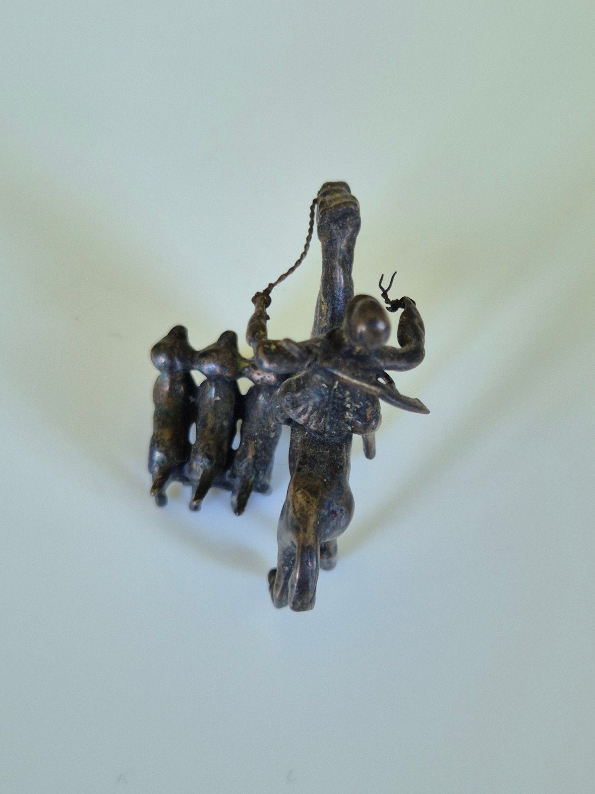 Vintage Ruiter te Paard met (jacht)honden Miniatuur., Ophalen of Verzenden, Zilver