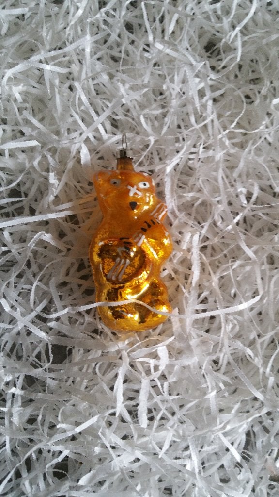 Oudere kerstbal 53 model oranje beertje met banjo, Ophalen of Verzenden, Gebruikt