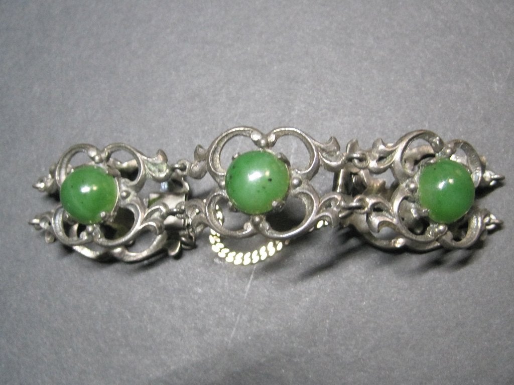 Antiek jade armband Art Deco design zilver, Ophalen, Zilver, Armband, Met edelsteen