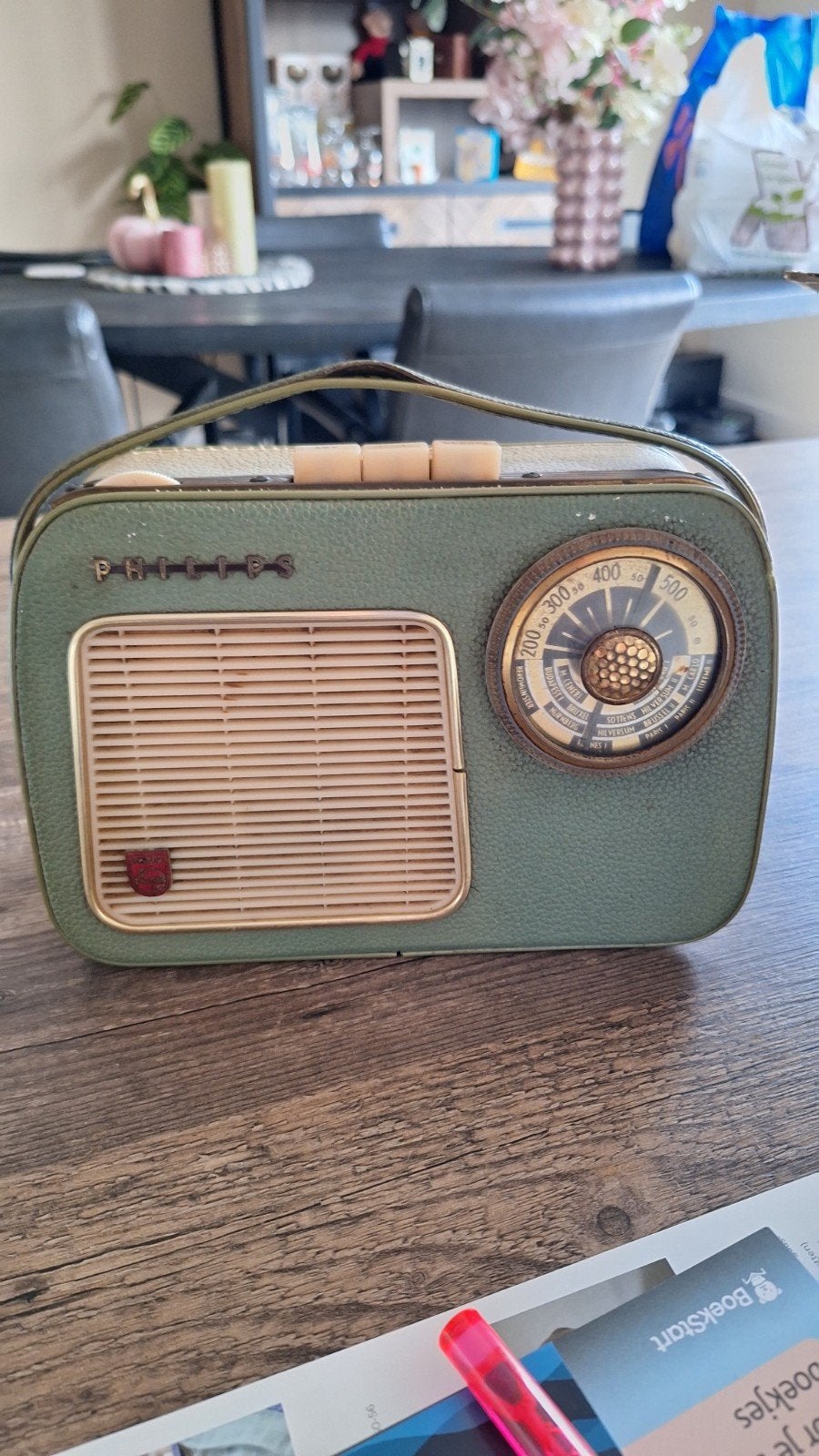 Vintage Philips L3X02T Radio Jaren 60 - Groen, Ophalen of Verzenden, Gebruikt, Radio