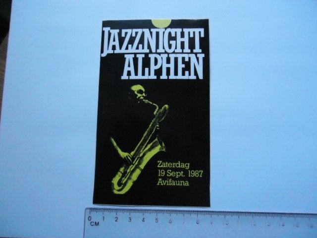 sticker oud ALPHEN JAzz night muziek retro saxofoon, Verzenden, Zo goed als nieuw, Bedrijf of Vereniging