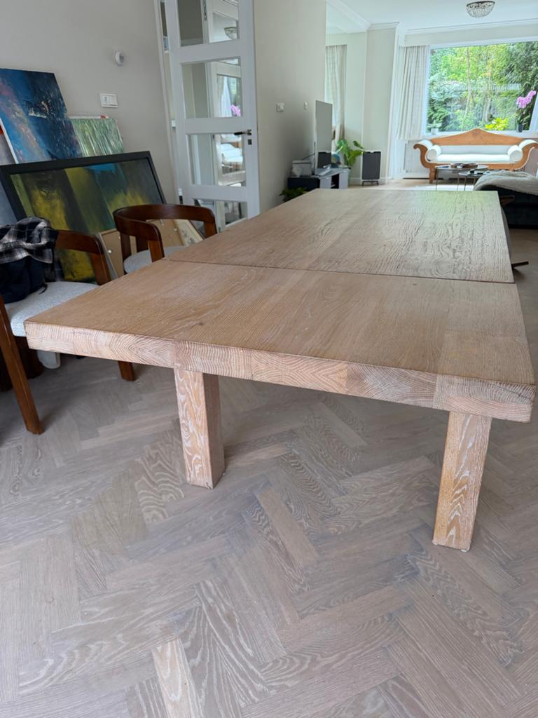Stevige houten eettafel met uitschuifblad, Huis en Inrichting, Tafels | Eettafels, Gebruikt, 200 cm of meer, Rechthoekig, Overige houtsoorten