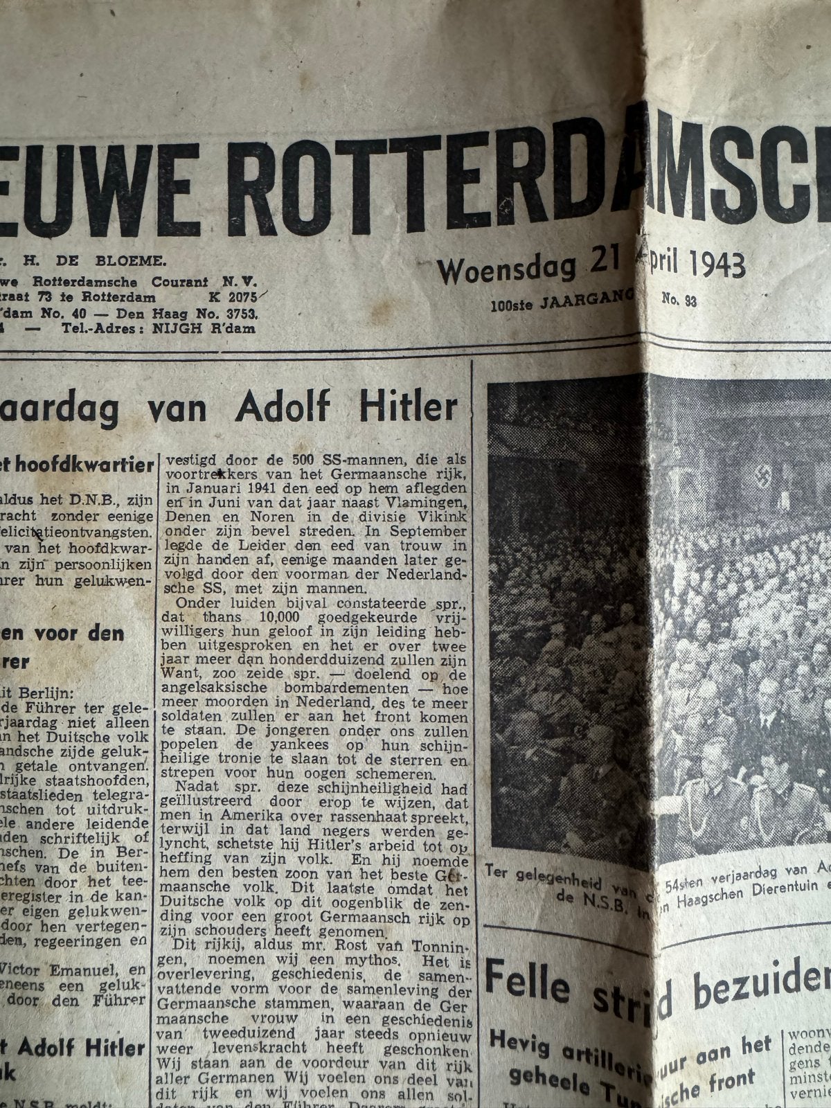 WW2 Nieuwe Rotterdamsche Courant - Oorlogskrant 1943, Verzamelen, Ophalen of Verzenden