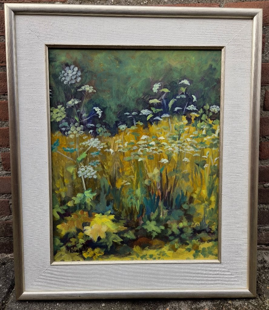 Bosbloemen, olieverf op paneel, Hilasz 1997? hongaars?, Antiek en Kunst, Bloemen, Paneel, Impressionistisch, Ophalen of Verzenden