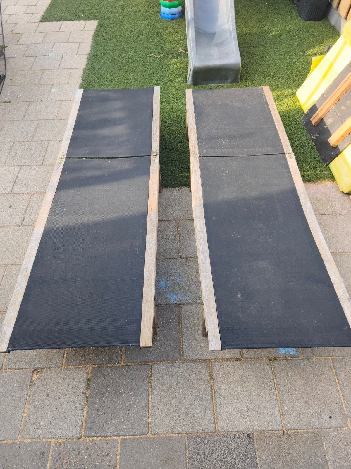 2 verstelbare houten ligbedden voor de tuin, Ophalen, Gebruikt, Hout, Verstelbaar