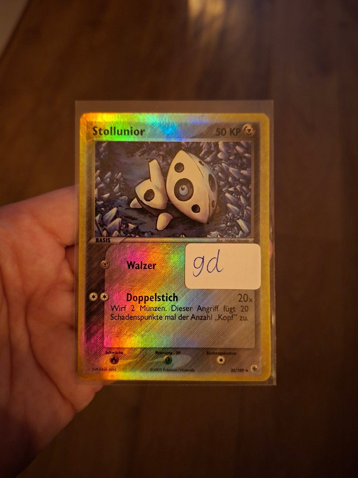 Pokémon Kaart Stollunior (Aron) 25/109 Foil Holo, Ophalen of Verzenden, Zo goed als nieuw, Losse kaart, Foil