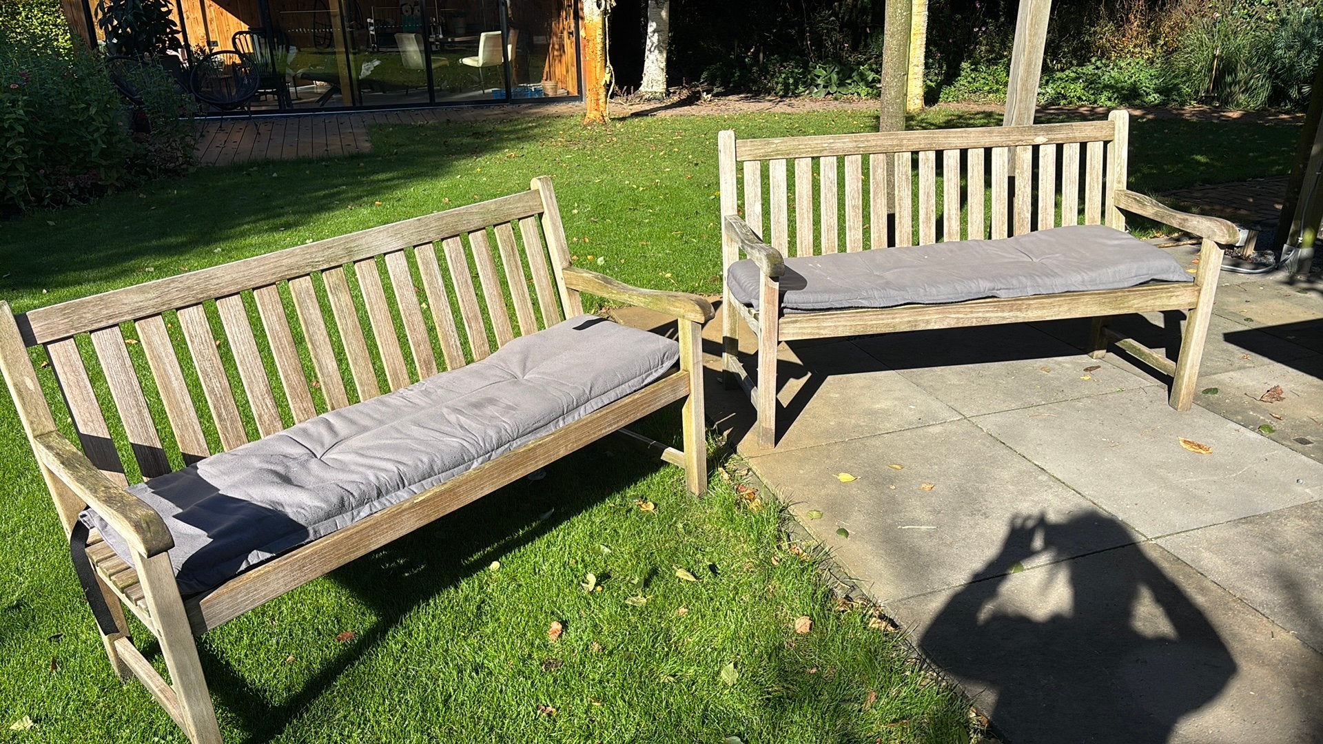 Teakhouten tuinset, stoelen en bankjes, Ophalen, Gebruikt, Teakhout
