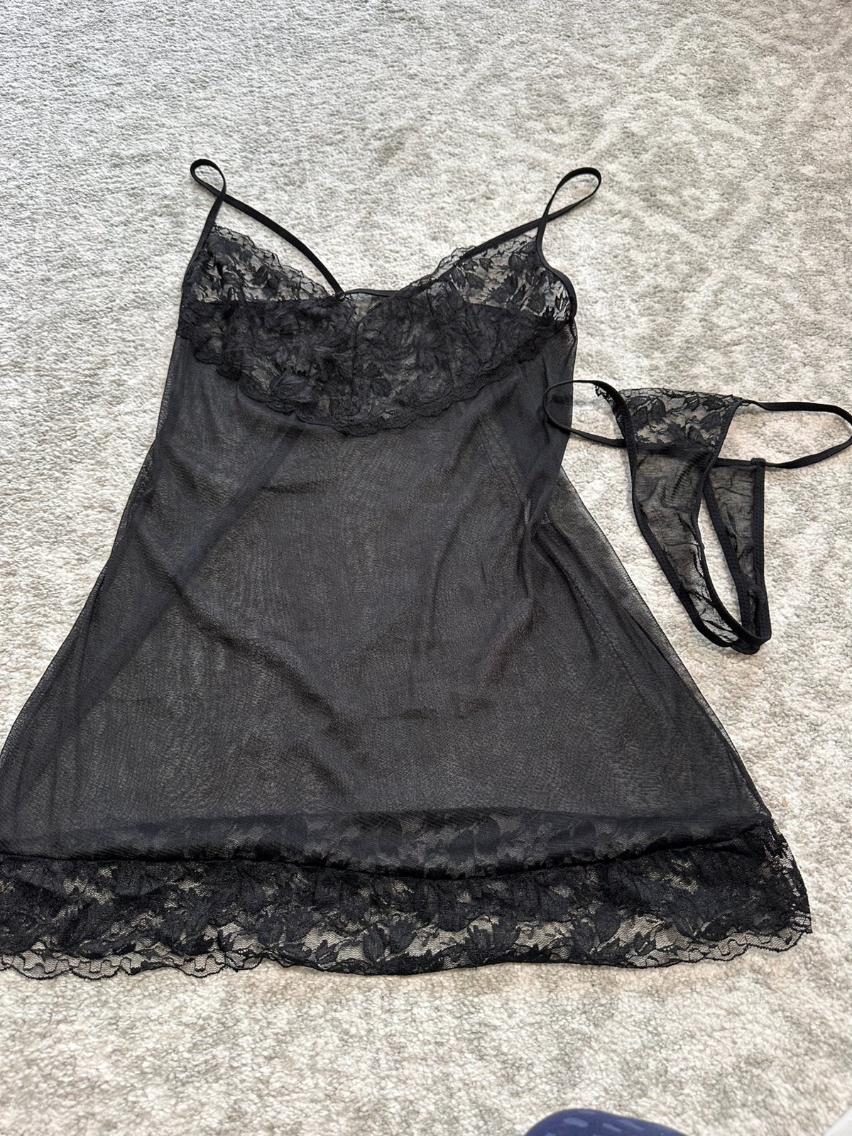 Nachtjurk met string, Ophalen of Verzenden, Zwart, Nachtkleding
