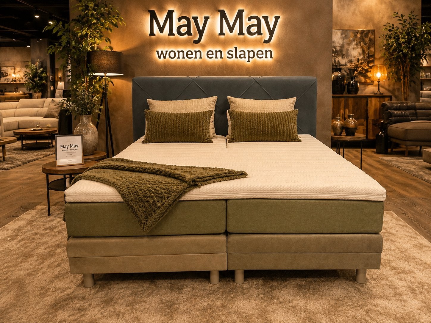 Boxspring Elektrisch 180x200 Groen stof Direct/Leverbaar