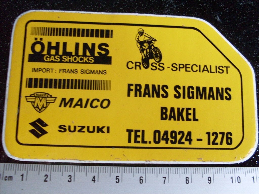 sticker Frans Sigmans bakel maico suzuki ohlins gas shocks, Verzenden, Zo goed als nieuw, Bedrijf of Vereniging
