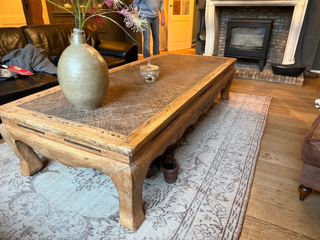 Unieke Indiase Salontafel - Handgemaakt Hout, Huis en Inrichting, Ophalen, Gebruikt, Indiase, Etnische, Landelijke, 200 cm of meer