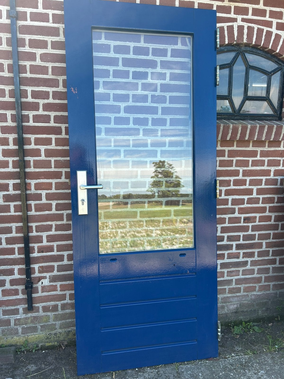 Zeer nette hardhouten achterdeur 82,7x201cm., Ophalen, 80 tot 100 cm, 200 tot 215 cm, Glas