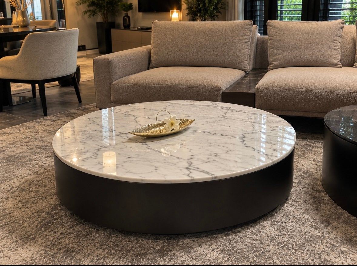 Witte Ronde Marmeren Salontafel – Luxe & Modern – Outlet, Ophalen of Verzenden, Zo goed als nieuw, Wit