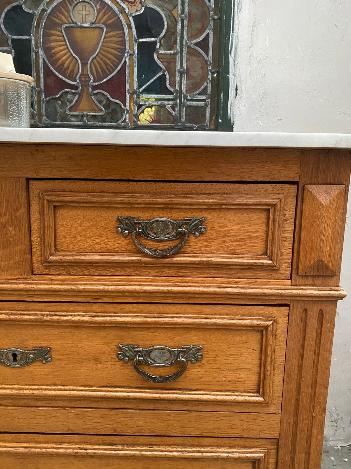 Brocante Franse ladekast commode kast met marmer, Ophalen
