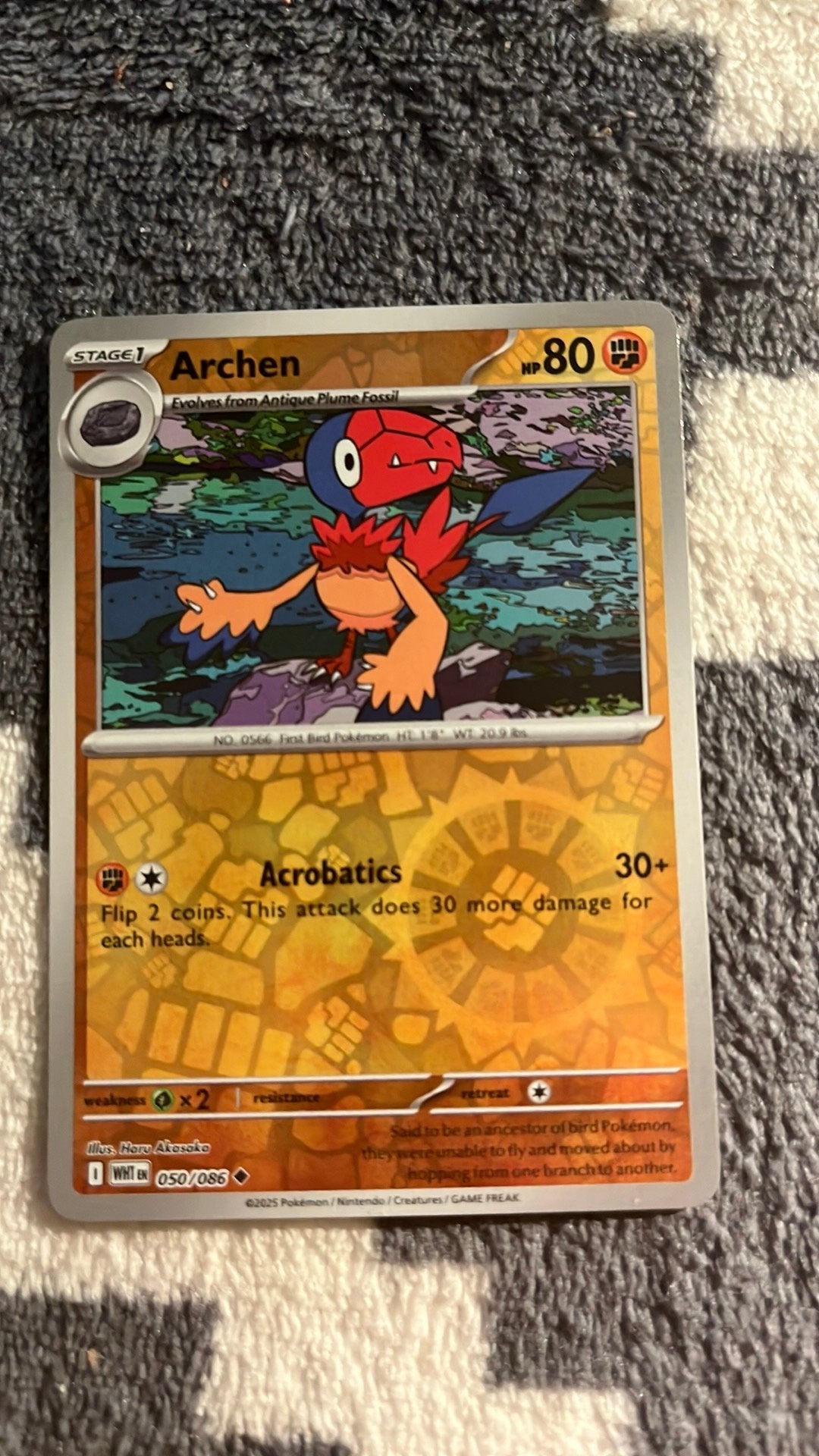 Holo Pokémon kaart Archen 050/086 - Goede staat, Ophalen of Verzenden, Gebruikt, Losse kaart, Foil
