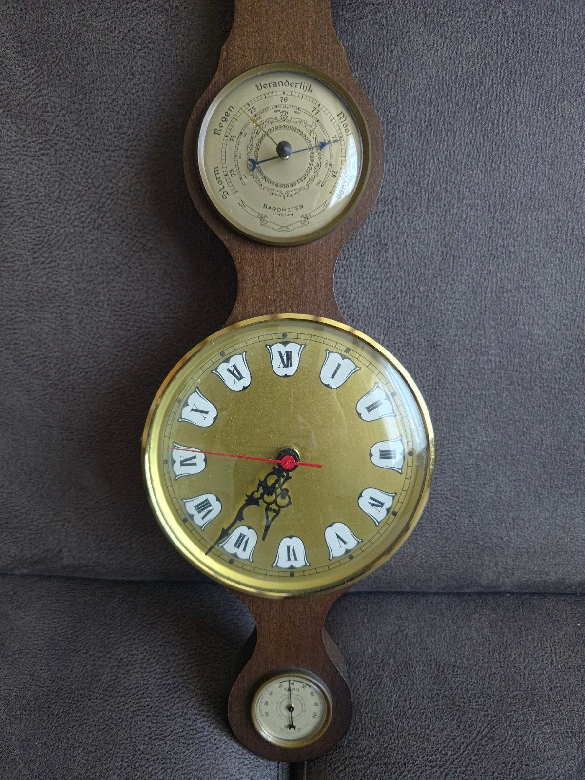 Vintage Barometer Weerstation met Klok en Hygrometer, Ophalen, Gebruikt, Weerstation