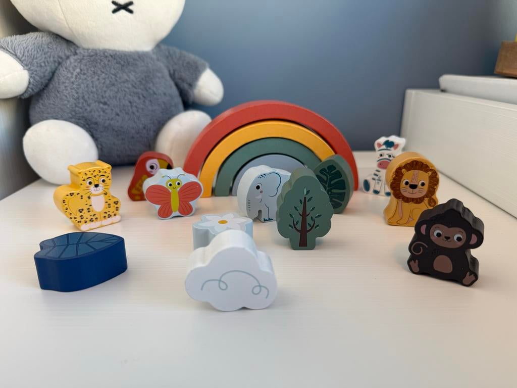 HEMA Houten Regenboog & Dieren Set, Ophalen, Zo goed als nieuw, Bouwen