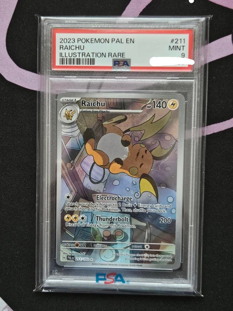 Pokemon Raichu 211/193 Paldea Evolved PSA 9 MINT, Ophalen of Verzenden, Zo goed als nieuw, Losse kaart, Foil
