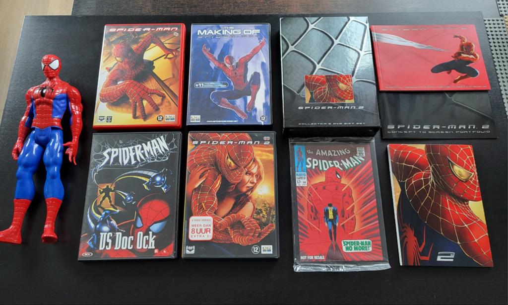 Spiderman DVD pakket met 28 cm hoge Spider-Man figuur, Vanaf 12 jaar, Ophalen of Verzenden, Gebruikt, Boxset