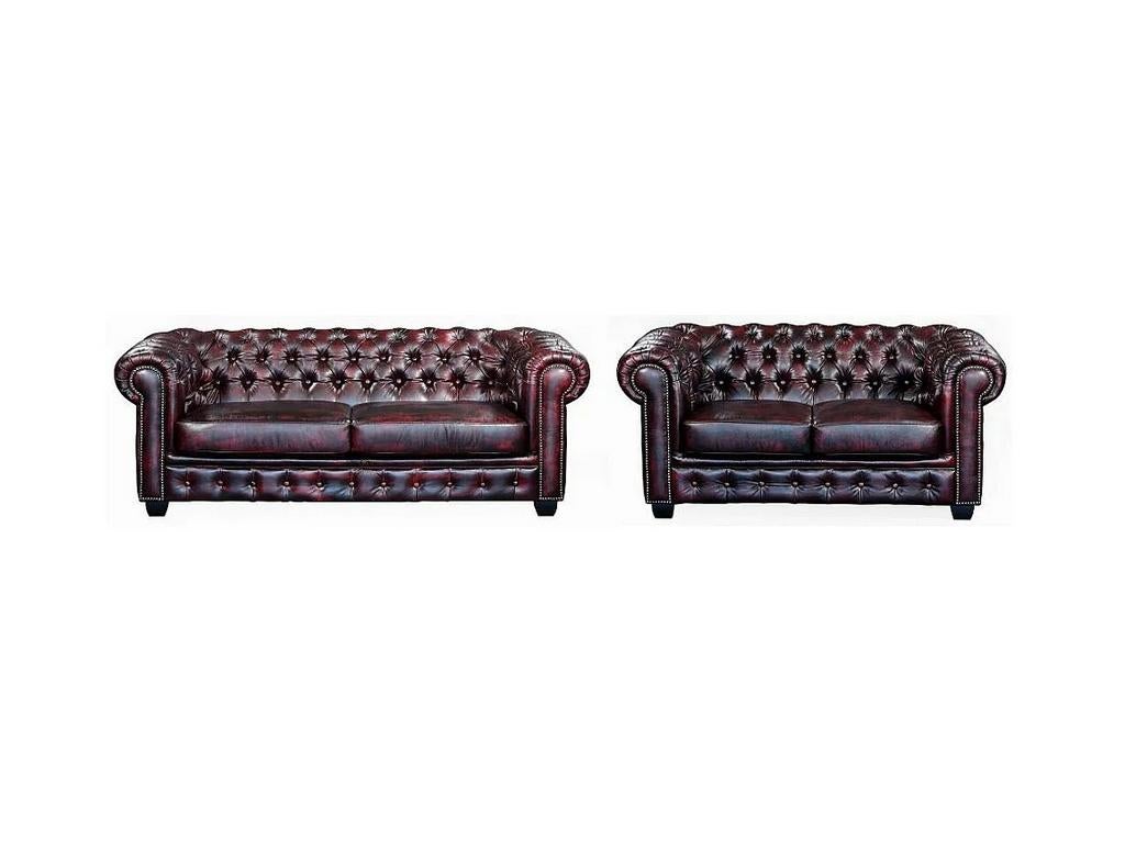 Chesterfield BRENTON banken, 3-zits en 2-zits, buffelleer, Ophalen of Verzenden, Gebruikt, 75 tot 100 cm
