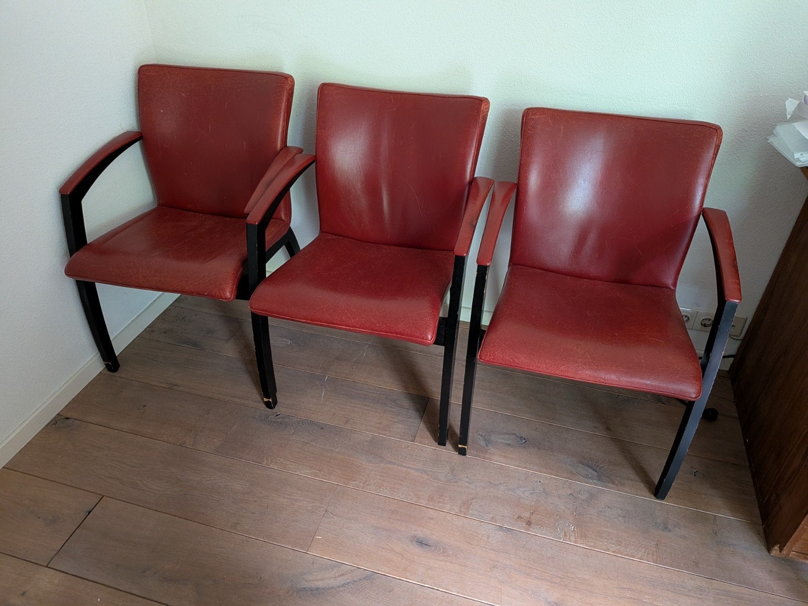 Leolux Camarilla eetkamerstoelen 3st, Ophalen, Gebruikt, Drie, Leren bekleding