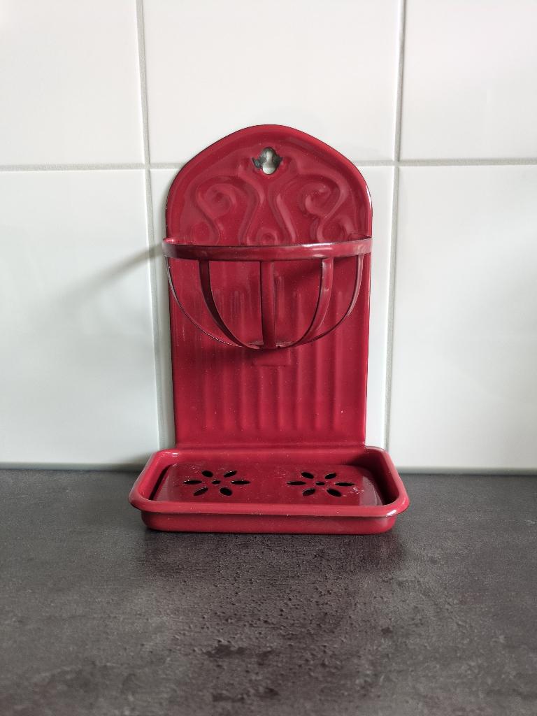 Emaille zeep- en borstelhouder, Antiek en Kunst, Curiosa en Brocante, Ophalen of Verzenden