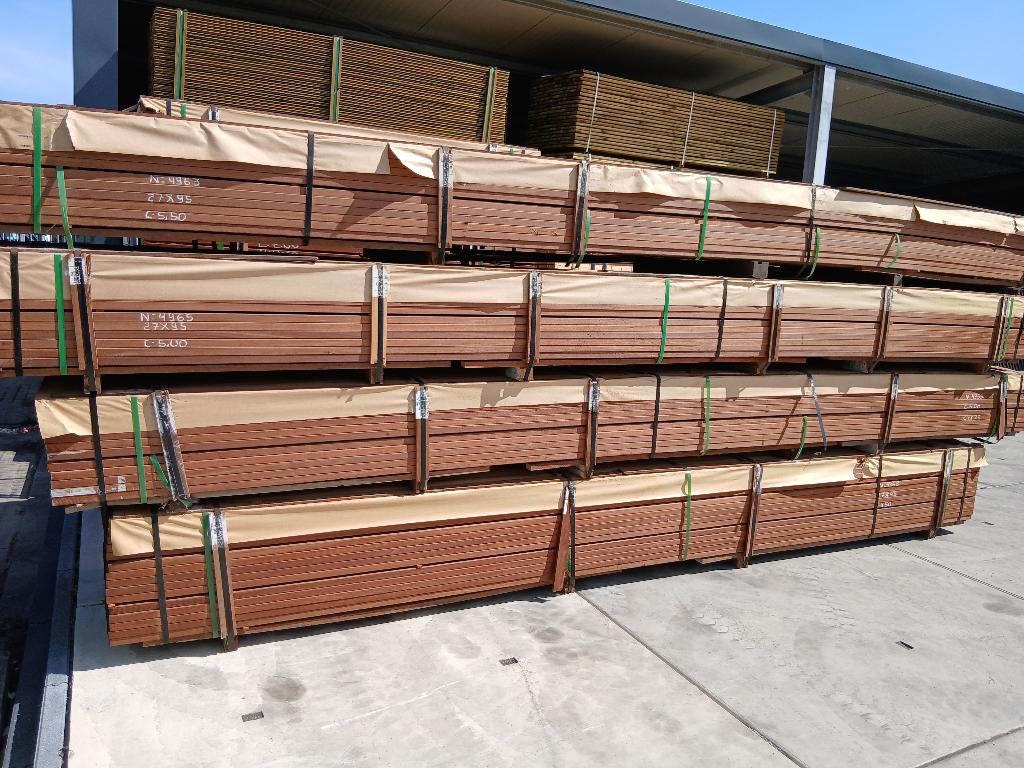 Hardhouten vlonderplanken, vlonderdelen, terrasplanken 27x95, Ophalen, Nieuw, Hout