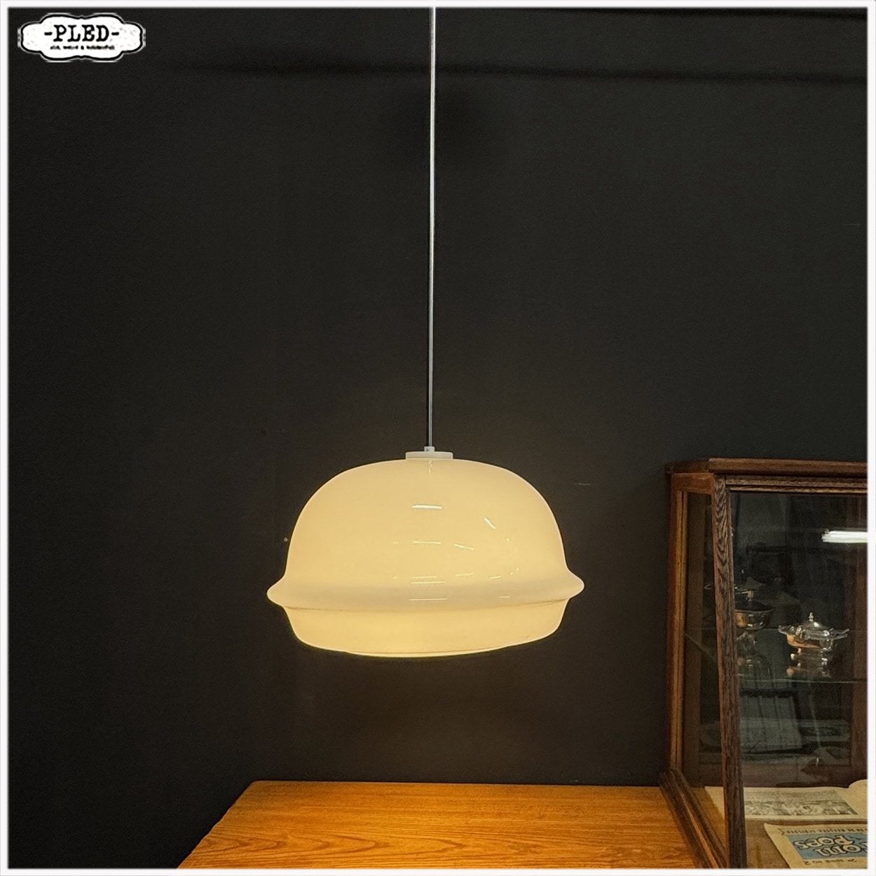 Grote vintage lamp opaline Hanglamp, Ophalen, Gebruikt, Vintage Boho Japandi Midcentury, E27 (groot)