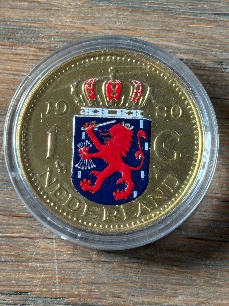 1 Gulden 1980 kleur en verguld, Ophalen of Verzenden, Koningin Juliana, 1 gulden, Losse munt
