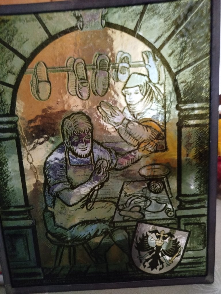 RAAMHANGER GLAS in LOOD ~ SCHOENMAKER, Antiek en Kunst, Antiek | Glas en Kristal, Ophalen