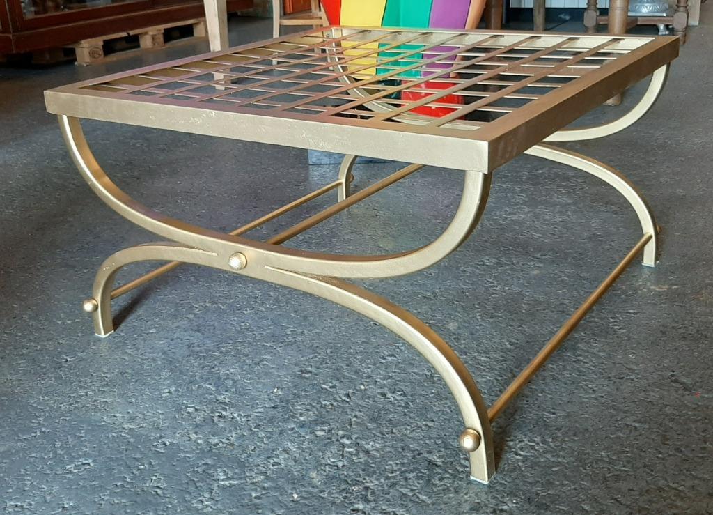 Mooi gouden onderstel vierkante salontafel 82 x 82 x 45 cm, Ophalen, Gebruikt, 100 tot 150 cm, 50 tot 100 cm