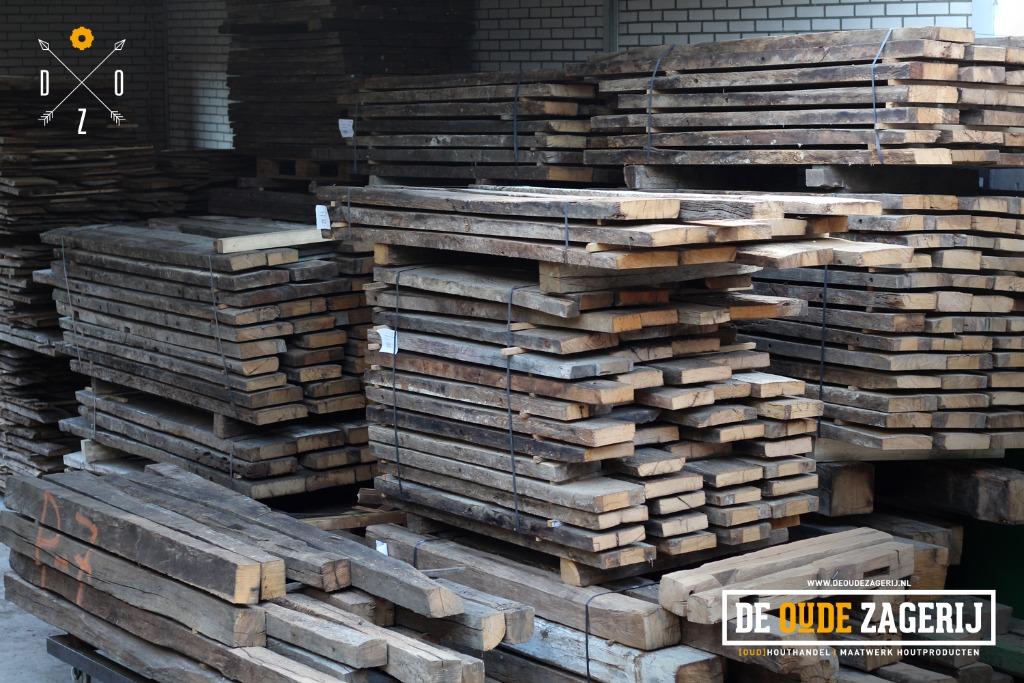 Oud eiken planken, balken, Barnwood & maatwerk houtproducten, Doe-het-zelf en Verbouw, Ophalen, Eiken, 50 mm of meer, Plank