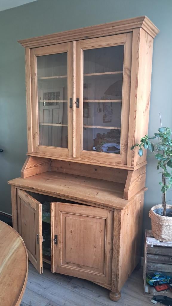 Vintage Buffetkast met Glasdeuren, Ophalen, Gebruikt, Vintage, Grenenhout