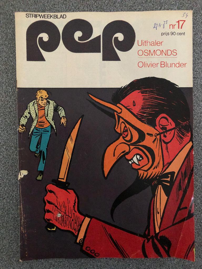Weekblad Pep 1973 Nr 17 Osmonds, Boeken, Stripboeken, Gelezen, Ophalen of Verzenden, Pep, Eén stripboek