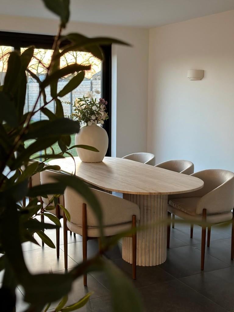 Travertin Eettafel Sorano - 160 t/m 240cm, Huis en Inrichting, Tafels | Eettafels, Ophalen, 50 tot 100 cm, Vijf personen of meer