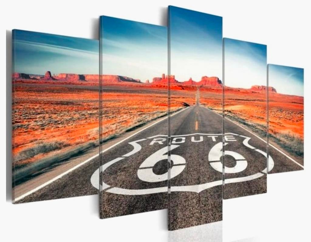 Route 66 Vijfluik - Decoratief Kunstwerk, Ophalen, 50 tot 75 cm, 100 tot 125 cm, Print