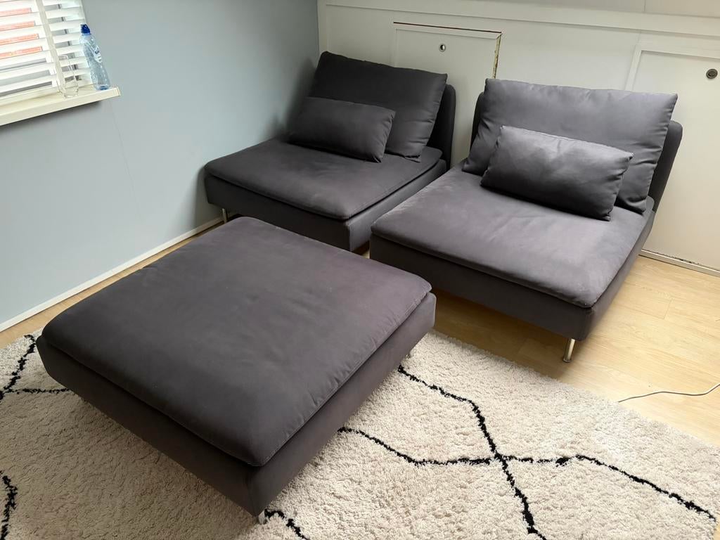 SÖDERHAMN fauteuils + Voetenbank moet snel weg! €200 totaal!, Ophalen, 75 tot 100 cm, Zo goed als nieuw, 75 tot 100 cm