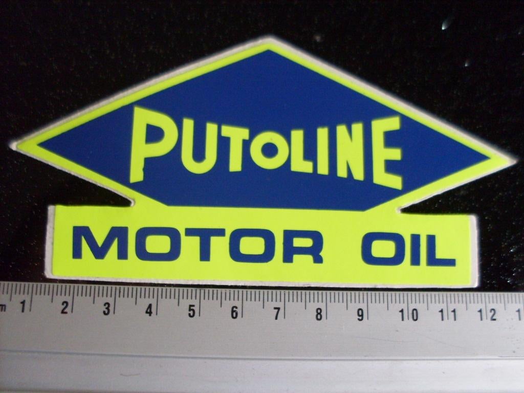 sticker putoline motor oil logo fluor geel 7-hoek, Verzamelen, Verzenden, Zo goed als nieuw, Merk