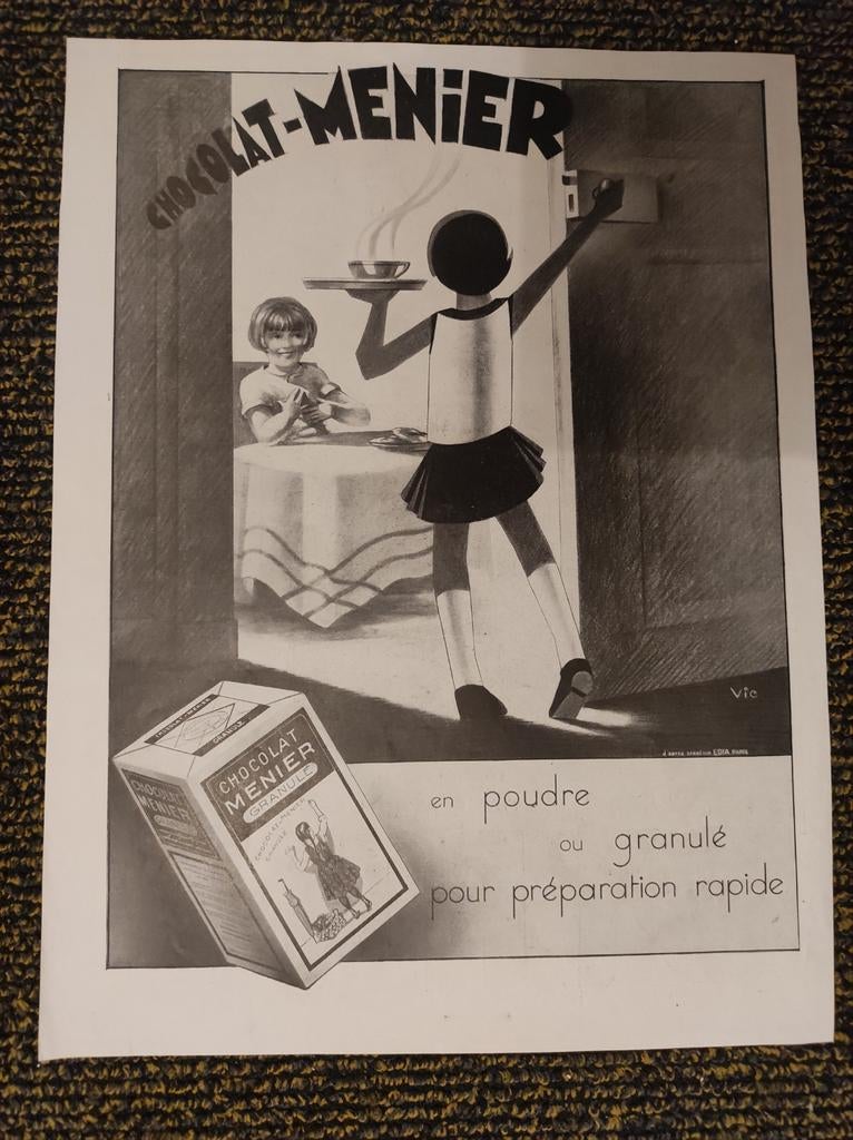 Chocolat-Menier advertentie jaren 30, Ophalen of Verzenden, Gebruikt, Reclamebord