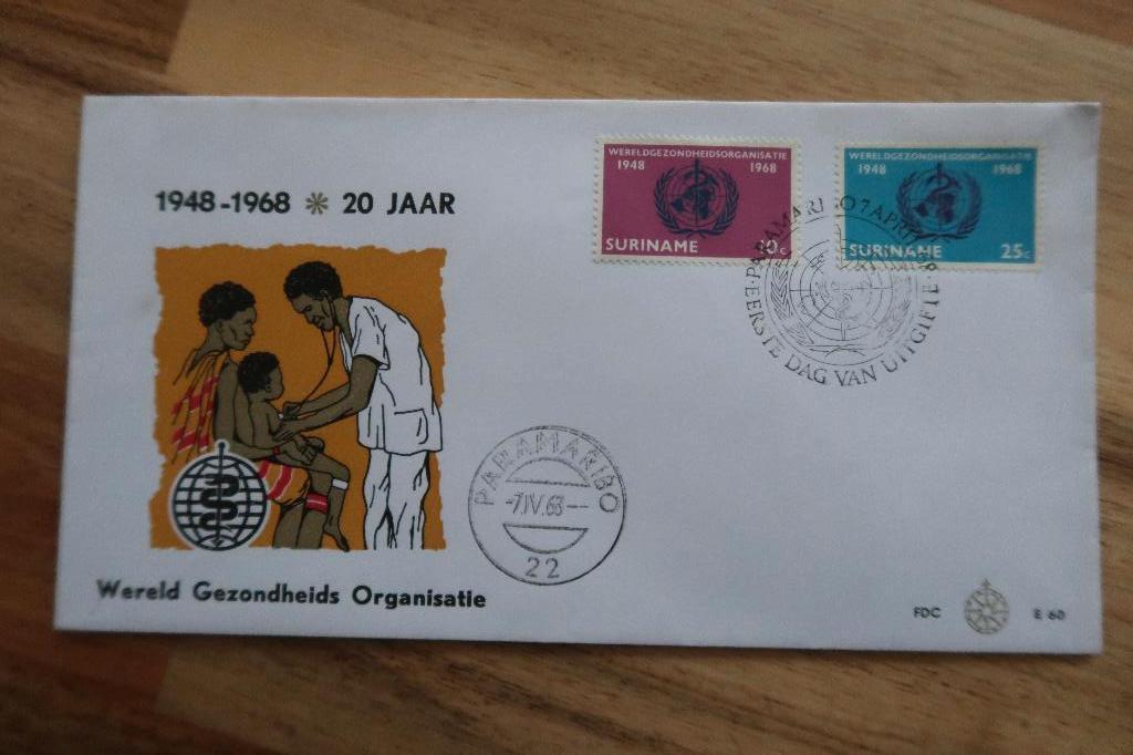 Suriname FDC E 60  Windroos WHO, Postzegels en Munten, Postzegels | Eerstedagenveloppen, Ophalen of Verzenden, Onbeschreven, Nederland