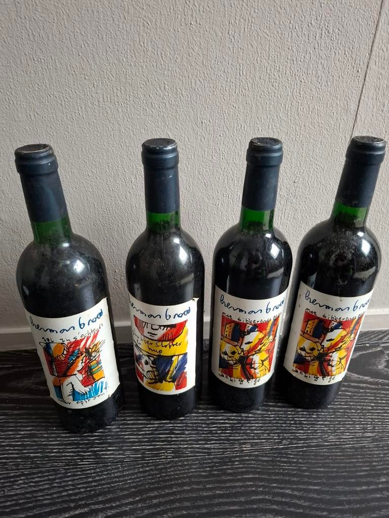 4 Herman Brood flessen wijn- Unieke verzameling, Ophalen