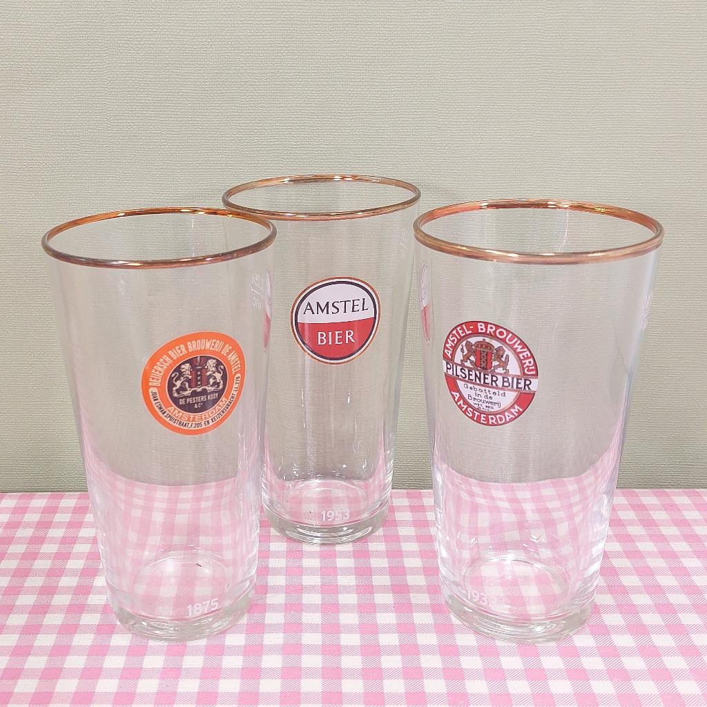 Amstel Bier vintage bierglazen vaasje bierglas verzameling, Verzamelen, Ophalen of Verzenden, Zo goed als nieuw, Glas of Glazen