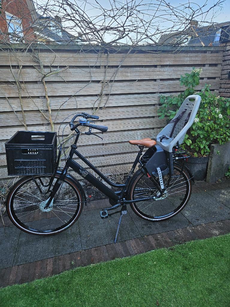 Moederfiets incl Yepp zitje en kratje, Fietsen en Brommers, Fietsen | Dames | Moederfietsen, 2 zitjes, Gebruikt, Mandje, Ophalen