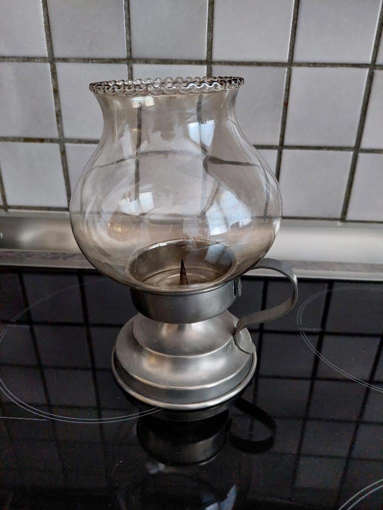 Vintage tinnen lantaarn met glazen kap, Ophalen of Verzenden, Zo goed als nieuw, Glas, Minder dan 50 cm