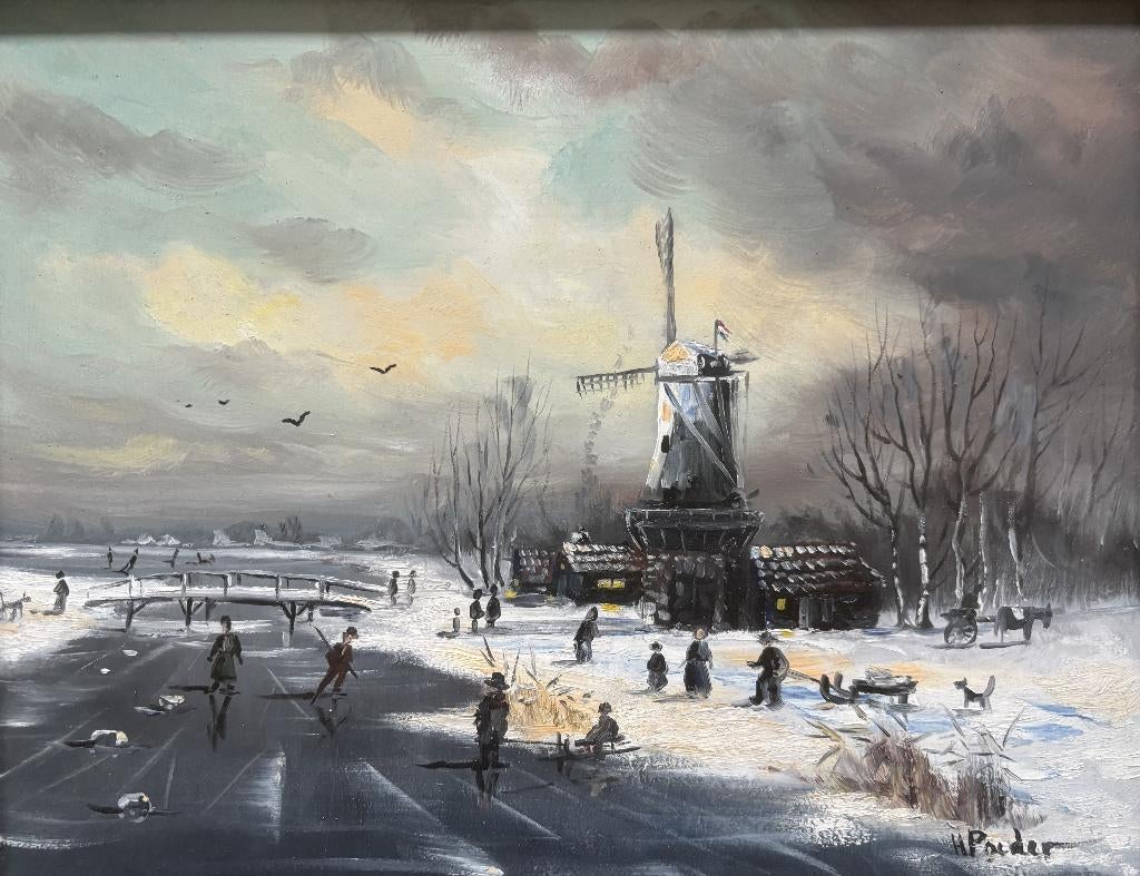 Henk Poeder (1964) - Hollands winterlandschap, Ophalen of Verzenden