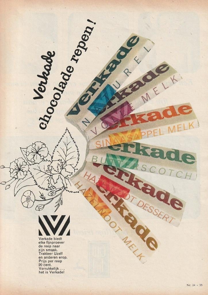 Retro reclame 1965 Verkade chocoladerepen de fijnproever, Verzamelen, Retro, Verzenden, Overige typen